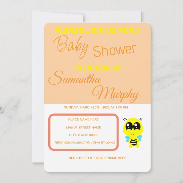 Convite Baby Bee | Invitación de Baby Shower (Frente)