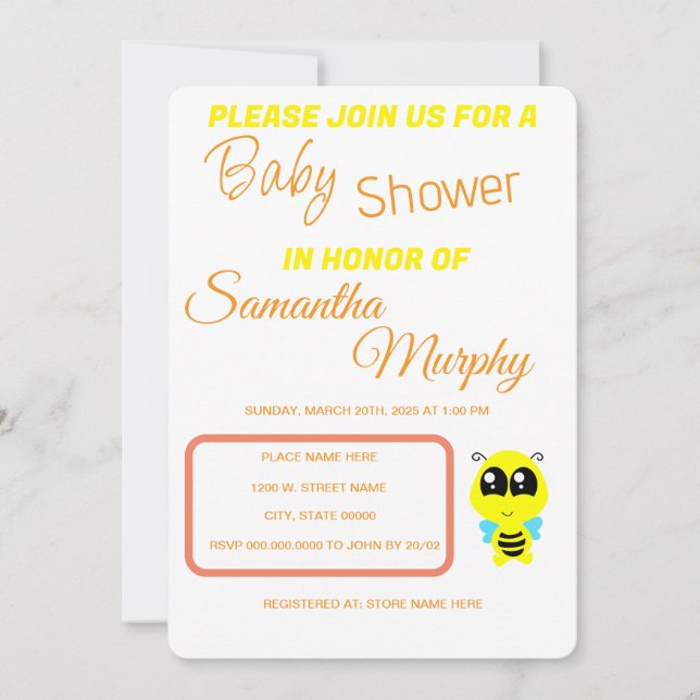 Convite Baby Bee | Invitación de Baby Shower (Frente)