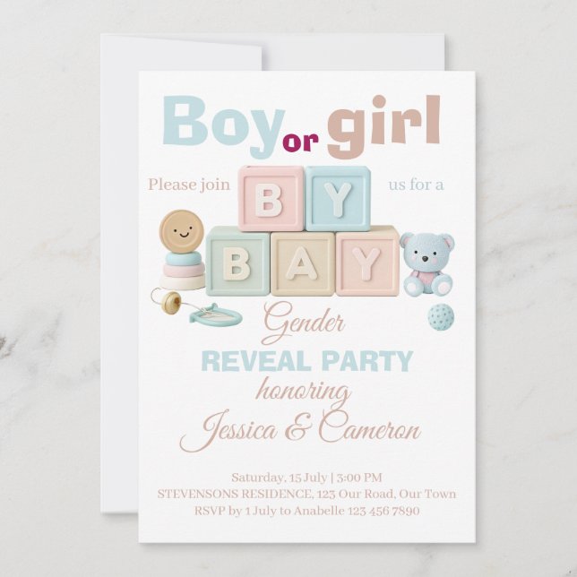 Convite Baby Blocks Gender Reveal  (Frente)