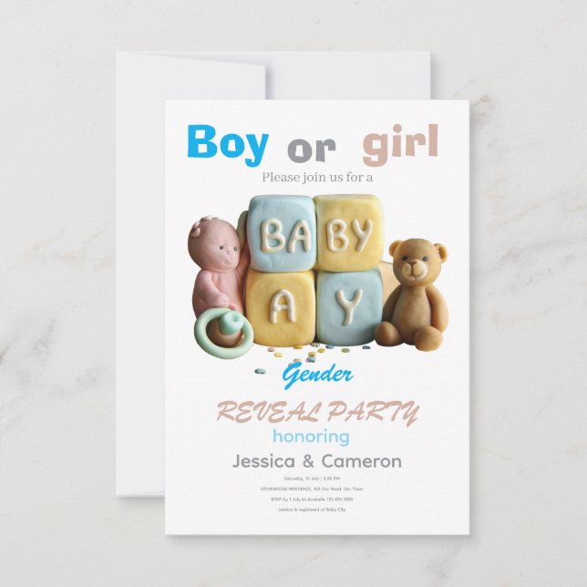Convite Baby Blocks Gender Reveal (Frente)