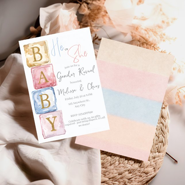 Convite Baby Blocks Gender Reveal He or She baby shower (Criador carregado)