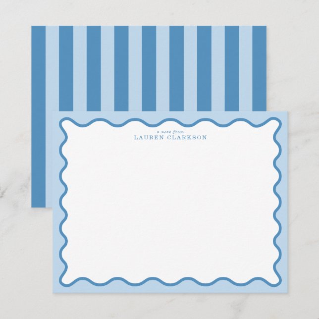 Convite Baby Blue & Blue Wavy Border Note Card (Frente/Verso)