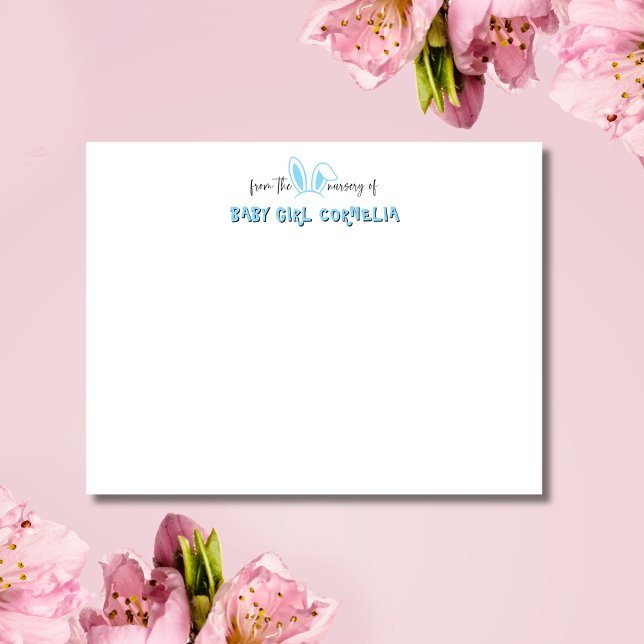 Convite Baby Blue Bunny Ears Nursery Stationery Note Card (Criador carregado)