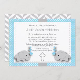 Convite Baby Blue & Cinza Elephant 🐘 Baby - Christening