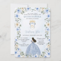 Baby Blue Floral Princesa Vestido Dourado Quinceañ