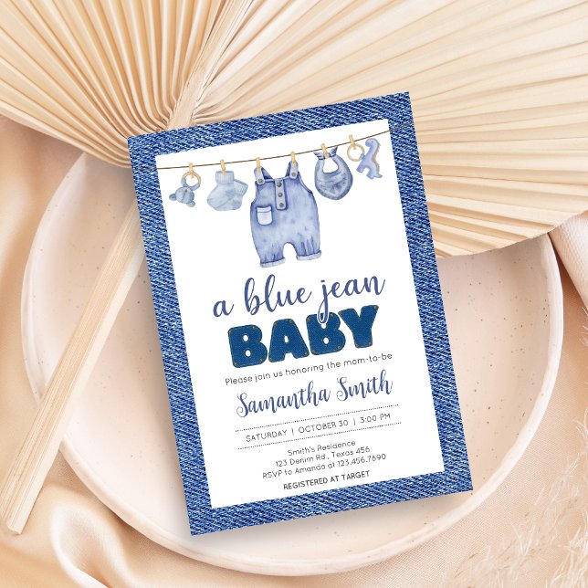 Convite Baby Blue Jean Chá de fraldas (Blue Jean Denim Baby Shower Invitation)
