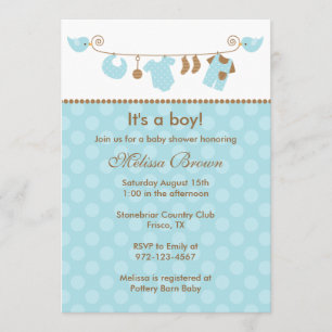 Convite Baby Blue Laundry Line Baby Shower Invents