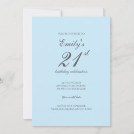 Convite Baby Blue Minimalist 21st Birthday Invitation