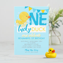 Convite Baby Blue One Lucky Ducky Duck primeiro aniversari
