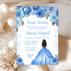 Convite Baby Blue Princesa de Pele Morena Sweet Sixteen