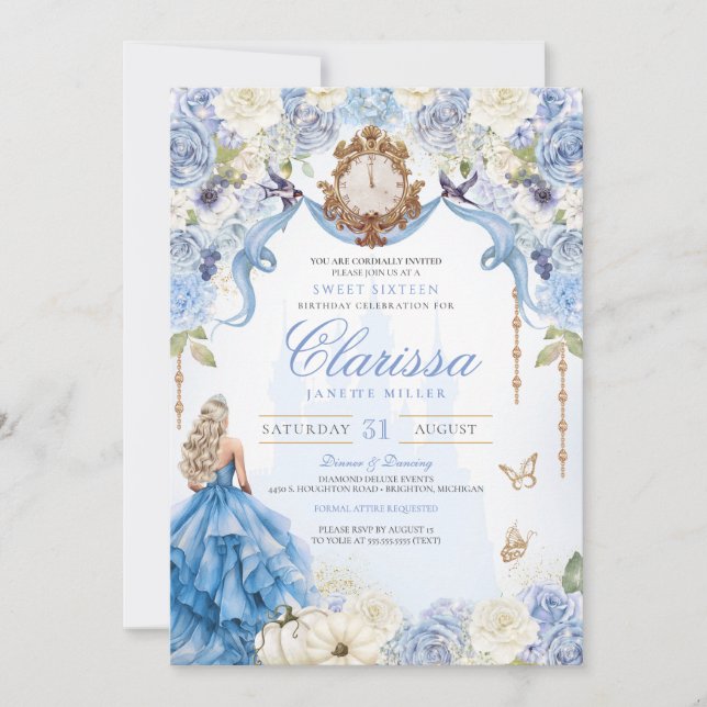 Convite Baby Blue Princess Sweet Dezesseis Aniversário (Frente)