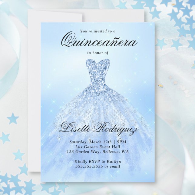 Convite Baby Blue Quinceanera (Criador carregado)