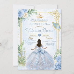 Convite Baby Blue Quinceañera com Arco Dourado