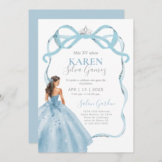 Convite Baby Blue Quinceanera Invitation (Frente/Verso)