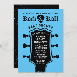 Convite Baby Blue Rock and Roll Guitar Chá de fraldas