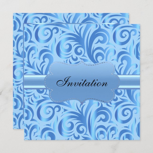 Convite Baby Blue Swirly Party Modelo Design (Frente/Verso)