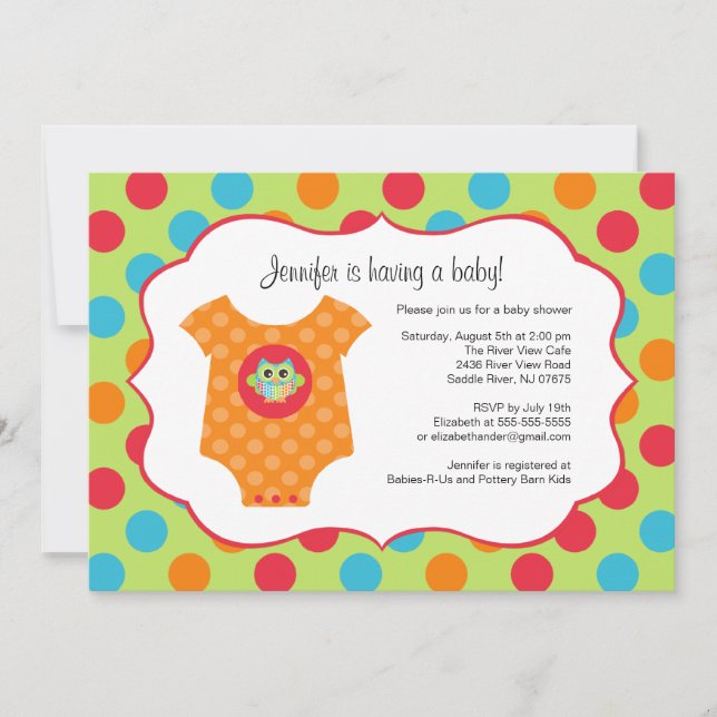 Convite Baby Bodysuit Owen Baby Shower Invitations. (Frente)