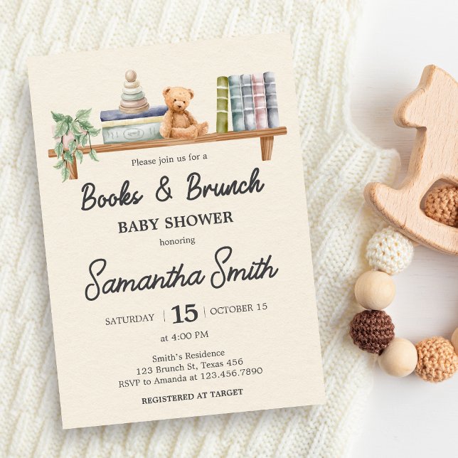 Convite Baby Books and Brunch Neutral Baby Shower (Books and Brunch Baby Shower Invitation)