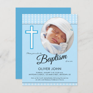 Convite Baby Boy Baptism, Blue Cross Invent