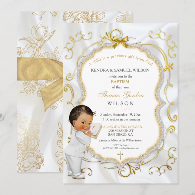 Convite Baby Boy Baptism Communening Bíblia de Natal (Frente/Verso)