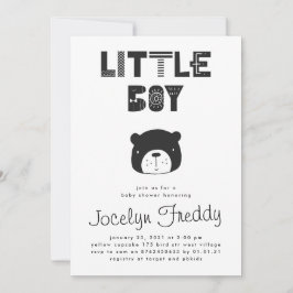 Convite Baby Boy Bear Black & White Chá de fraldas