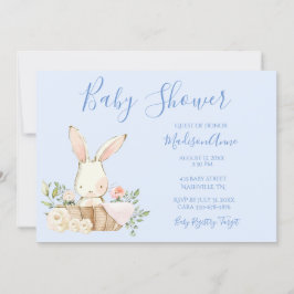 Convite Baby Boy Blue Script Cute Bunny Baby Invent