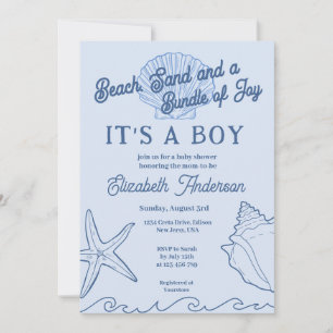 Convite Baby Boy Blue Summer Chá de fraldas Beach