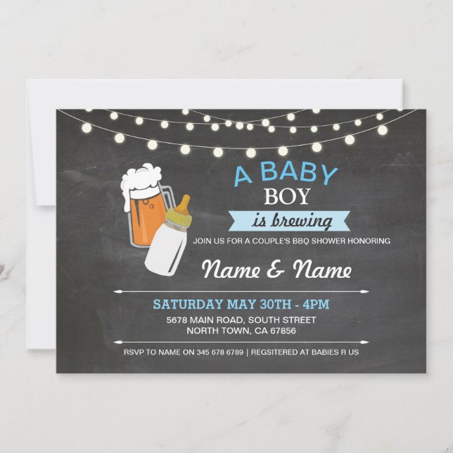 Convite Baby Boy Breers Chá Beers Blue Chalk Invite (Frente)