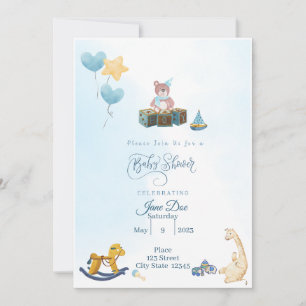 Convite Baby Boy Chá Blue com Urso de Teddy