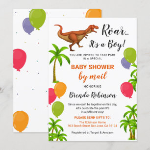 Convite Baby Boy Chá Por Mail Roar Dinossauro