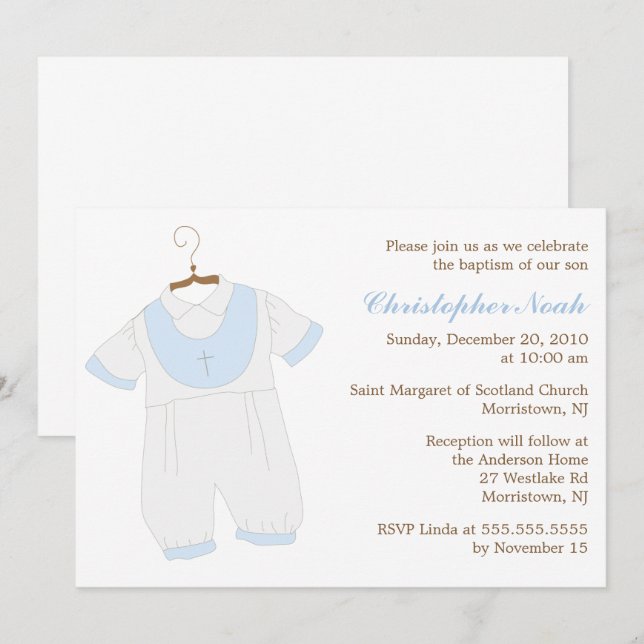 Convite Baby Boy Christening (Frente/Verso)