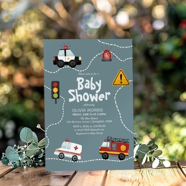 Convite Baby Boy Cute Blue Transport Chá de fraldas (Criador carregado)