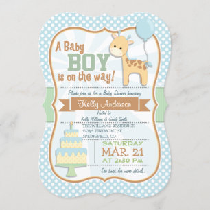 Convite Baby Boy Giraffe, Pastel Chá de fraldas Invite