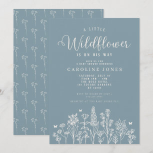 Convite Baby Boy Little Wilflower Blue Chá de fraldas