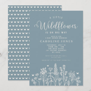 Convite Baby Boy Little Wilflower Blue Chá de fraldas