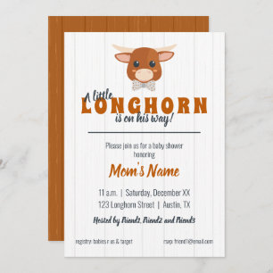 Convite Baby Boy Longhorn Queimou Chá de fraldas Laranja