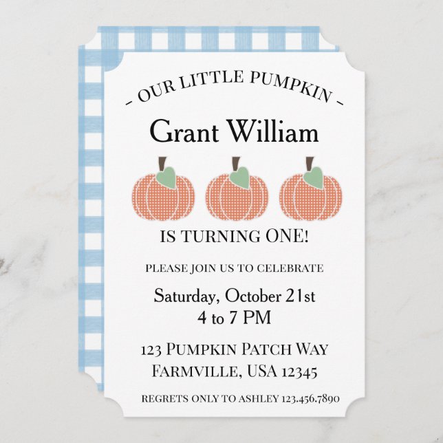 Convite Baby Boy Our Pumpkin Primeiro Aniversário (Frente/Verso)