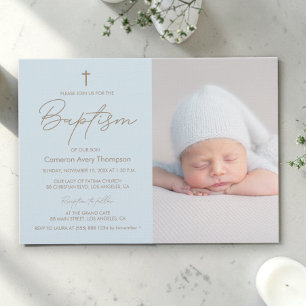 Convite Baby Boy Photo Baptism Elegante Cristening Modern