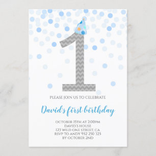 Convite Baby Boy Primeiro Aniversário Blue Confetti Boy P
