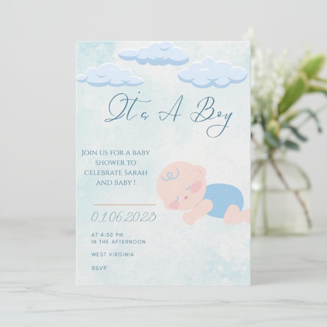 Convite Baby boy Shower Invitation  (Em pé/Frente)
