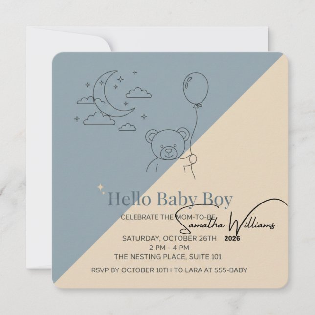 Convite  Baby Boy Shower Invitation | Modern Pastel Custom (Frente)