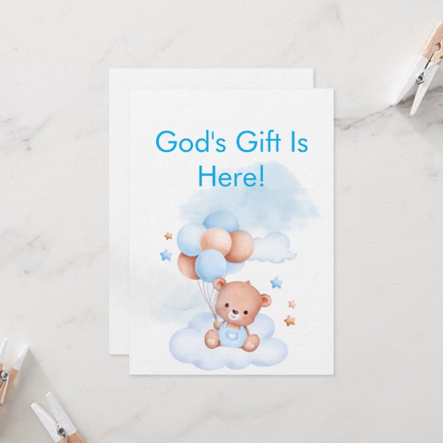 Convite Baby Boy Shower Invite With Christian Bible Verse (Frente/Verso In Situ)