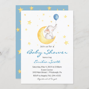 Convite Baby Boy Star Elephant Baby Shower Invants