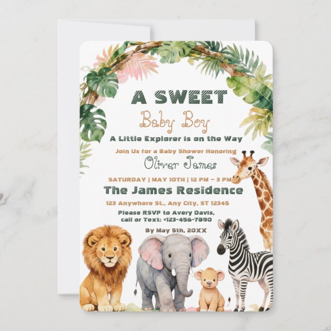 Convite Baby Boy Tropical Jungle Safari Shower Invitation (Frente)