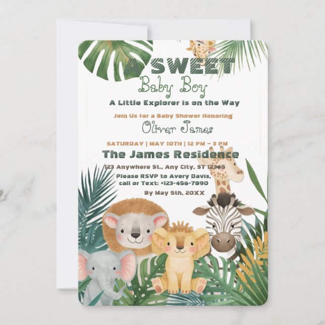 Convite Baby Boy Tropical Jungle Safari Shower Invitation (Frente)