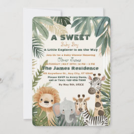 Convite Baby Boy Tropical Jungle Safari Shower Invitation