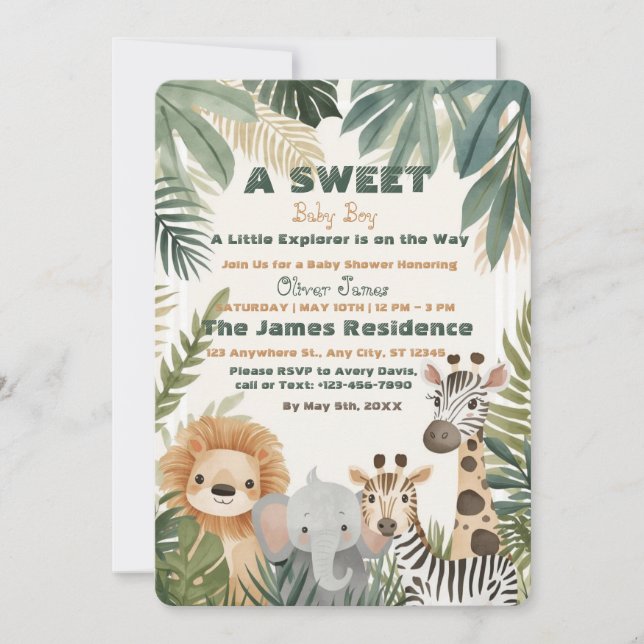 Convite Baby Boy Tropical Jungle Safari Shower Invitation (Frente)