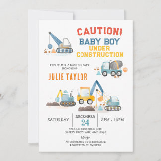Convite Baby Boy under Construction, Truck Boy Baby Shower