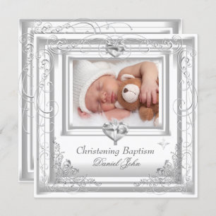 Convite Baby Boy White Christing Baptism Cross