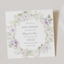 Convite Baby Breath and Purple Roses Baby Shower